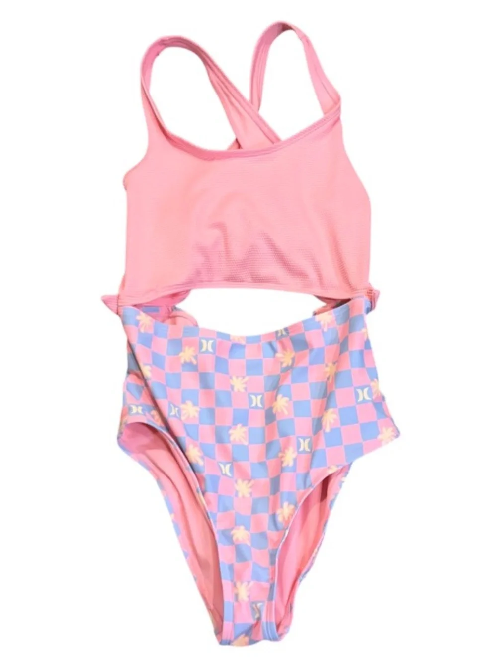 Hurley Girls Checkered High-Waisted Swimsuit